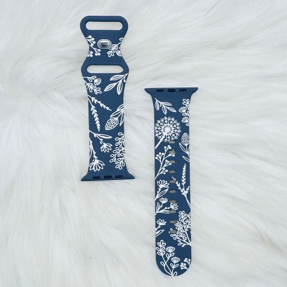 New blue & white Floral Design Watch Band For Apple Watch Series 38mm 40mm 41mm - Picture 3 of 5